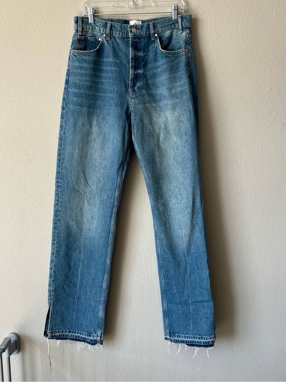 ANINE BING Roy High Rise Straight Leg Split Hem Jeans Medium Blue Size 30⁠